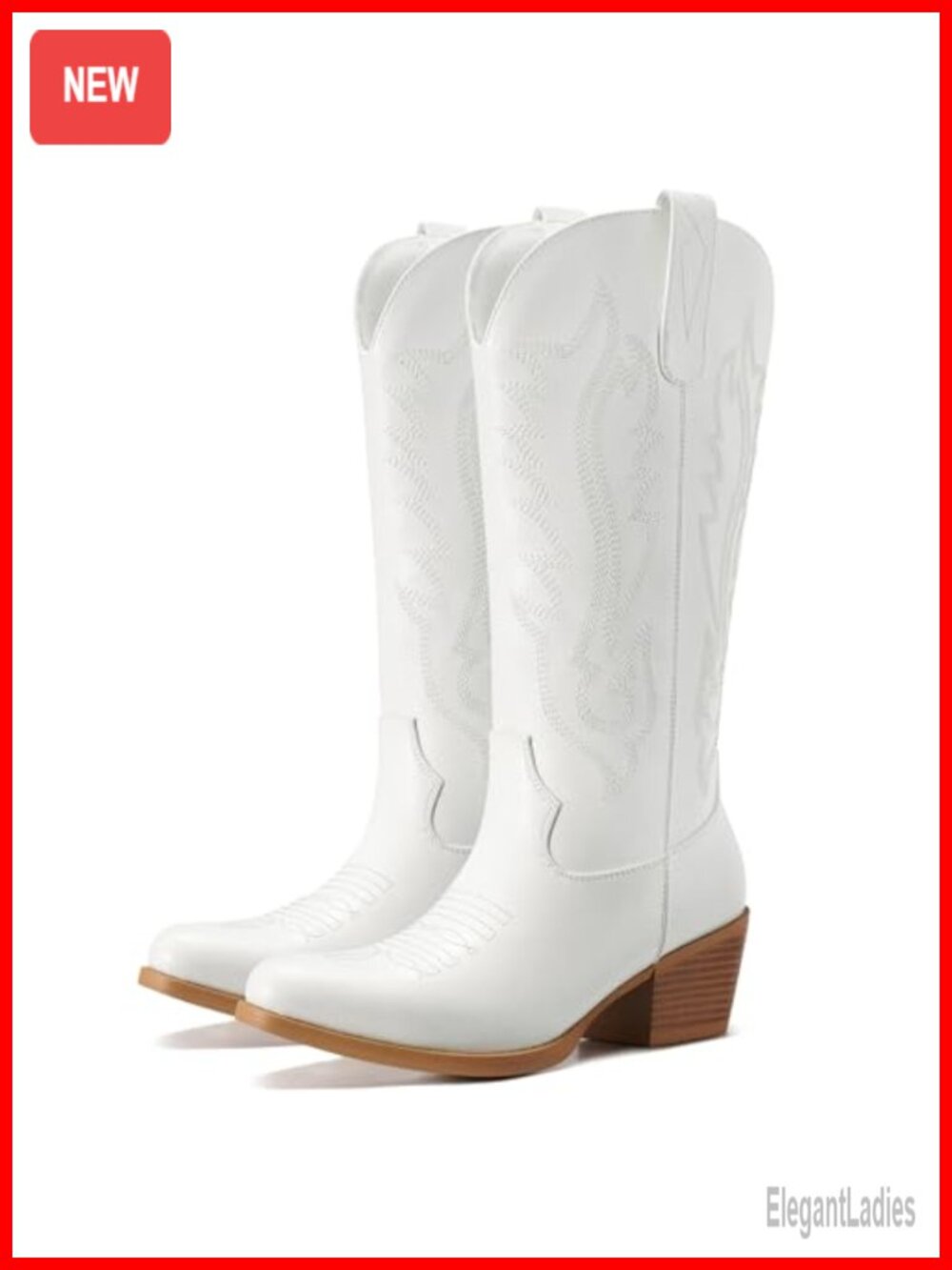 Rollda Western Cowboy Boots Mid-Calf Chunky Heel Snip Toe Embroidered